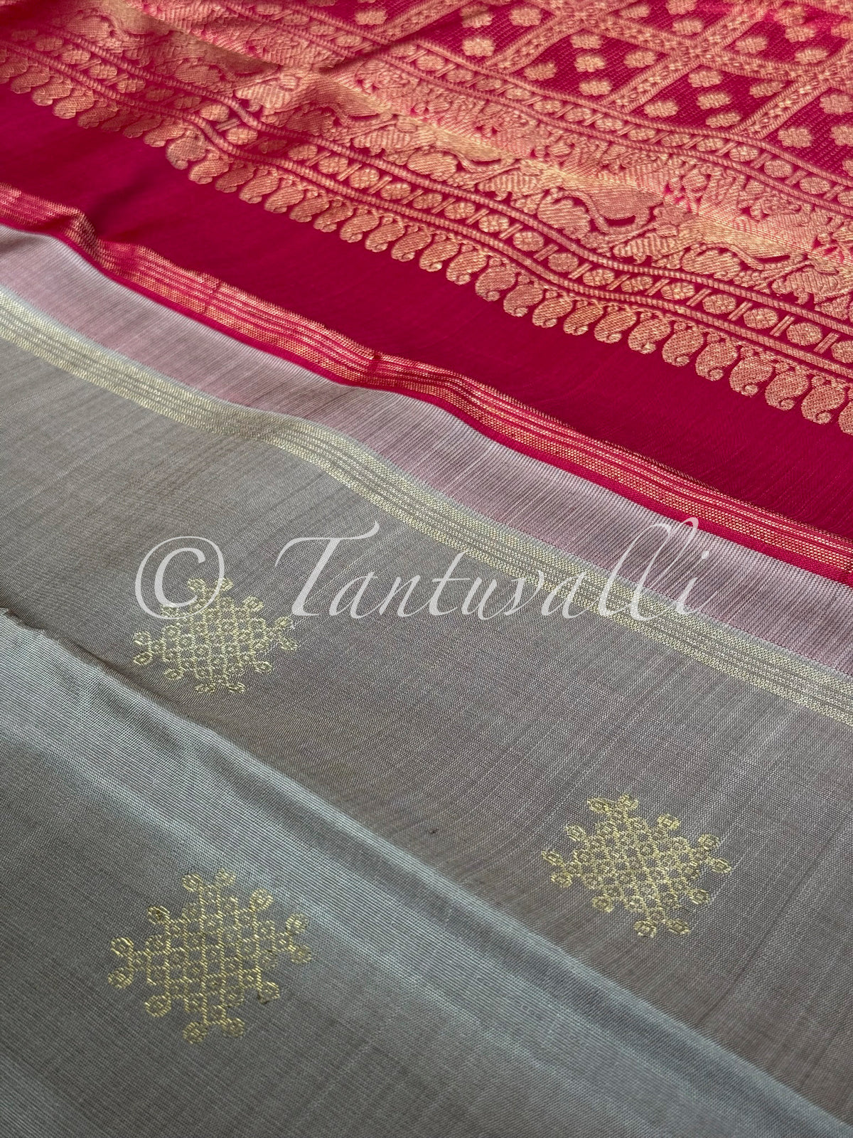 Grey and Red Borderless Pure Zari