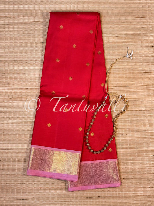 Kumkum Red with Lotus Pink Small Korvai