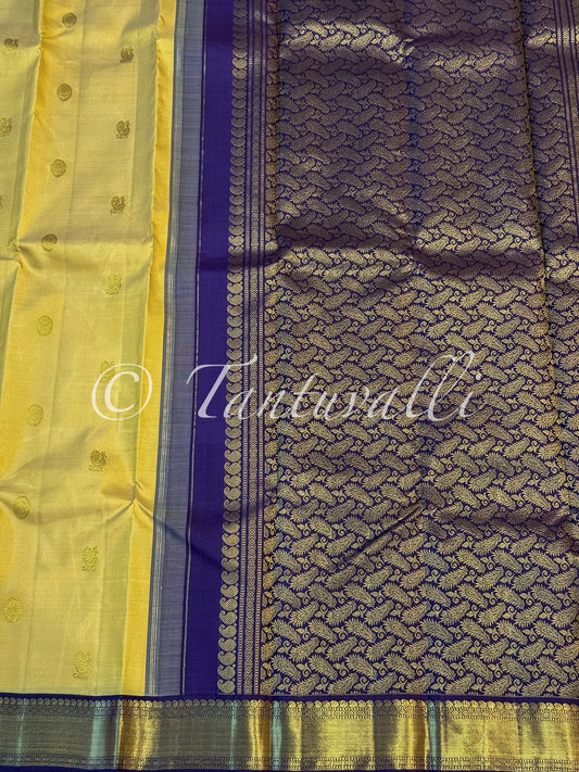 Butter Yellow and Navy Blue Small Border Korvai