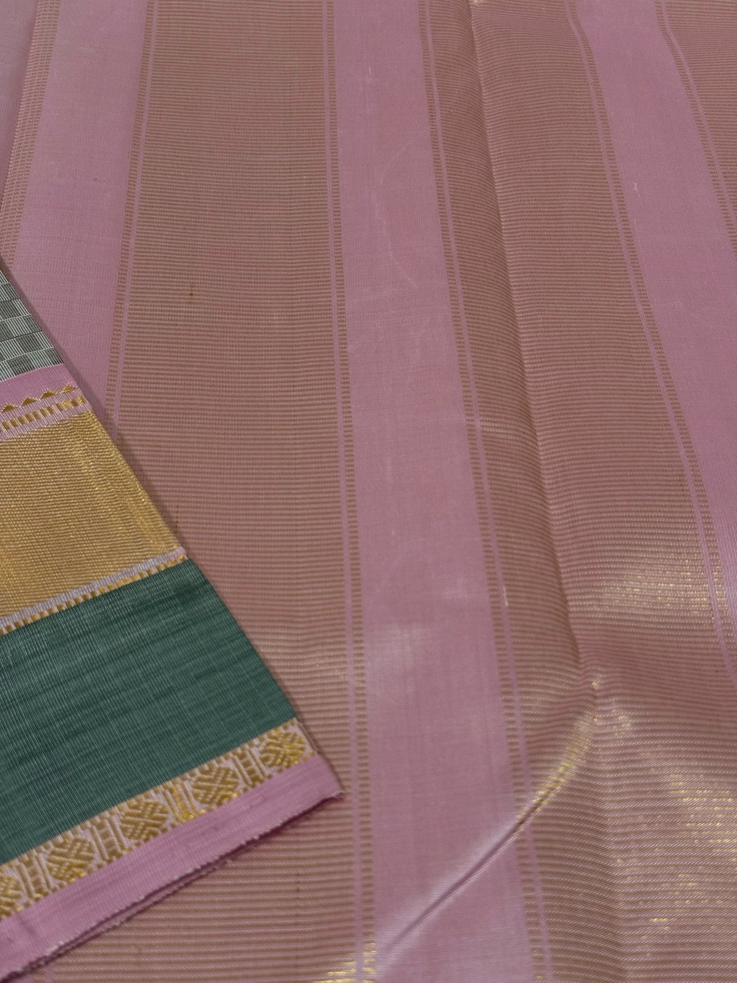 White and muted grey with Baby pink, pale green Korvai