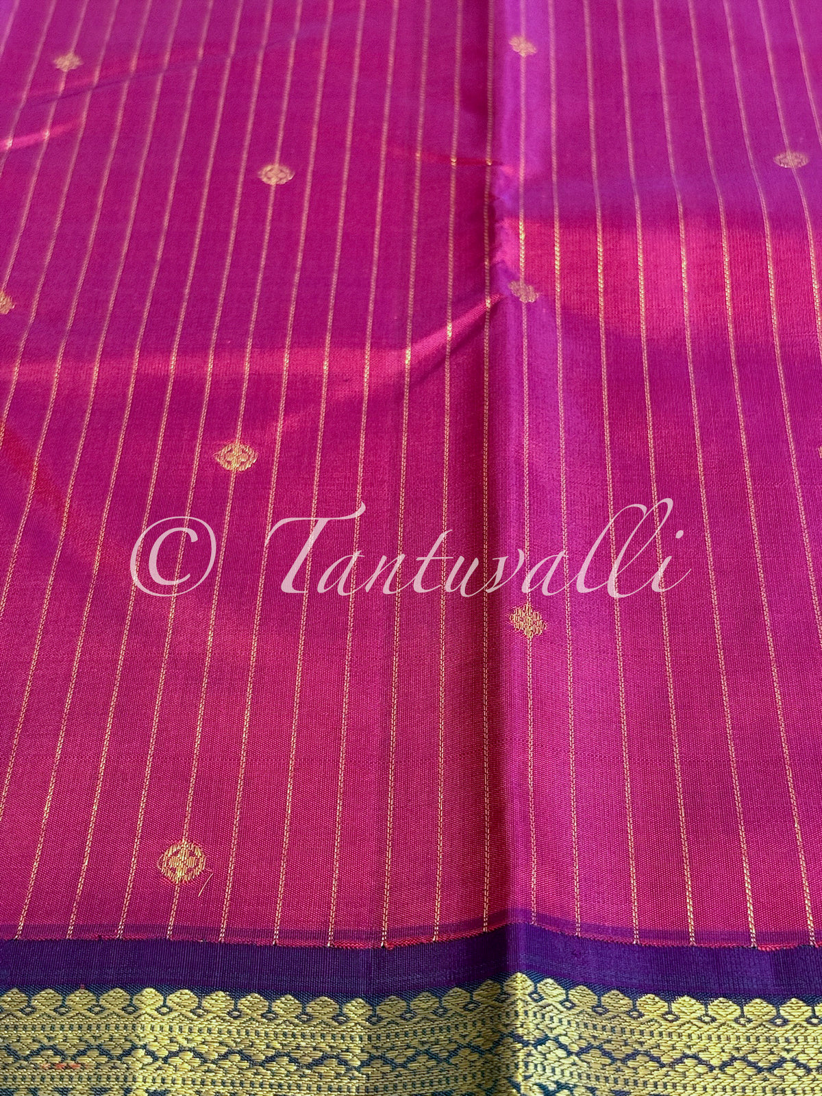 Dual tone Maroon with Vertical Zari Stripes and Dual Tone Violet Korvai Small Border