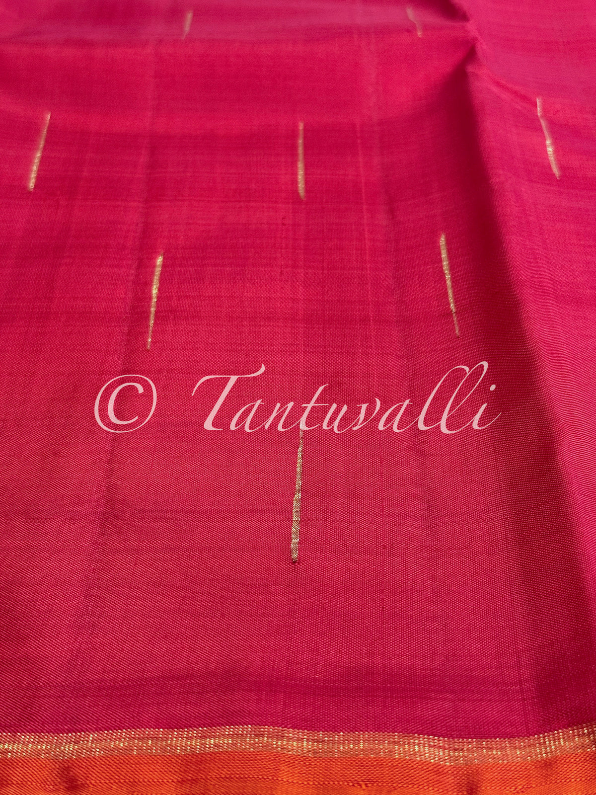 Red Malli Moggu Pure Zari Borderless with Pink Corner Butta Pallu