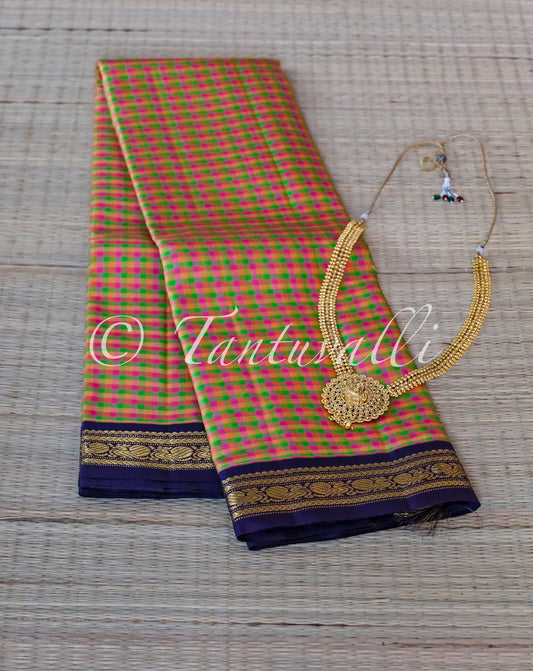 Multicolor Micro Checks Navy Blue Korvai