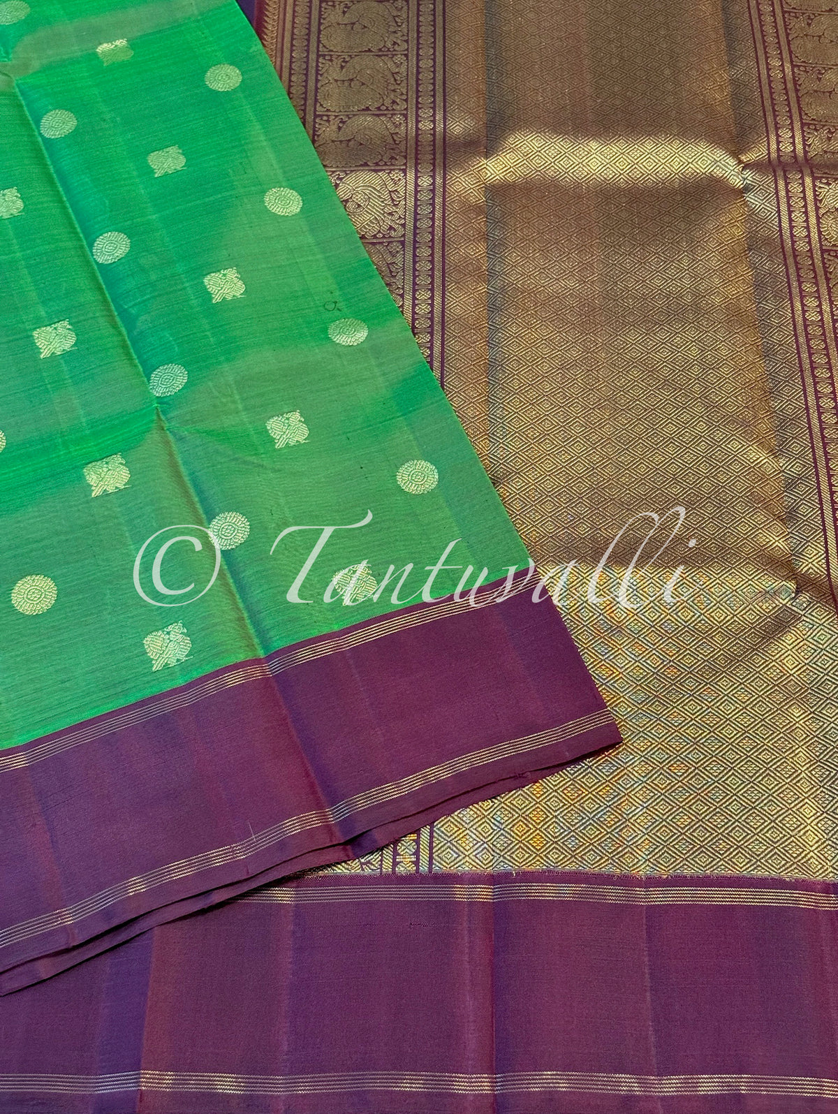 Dark Green Shot Maroon Pure Zari with Wine Bodi Korvai