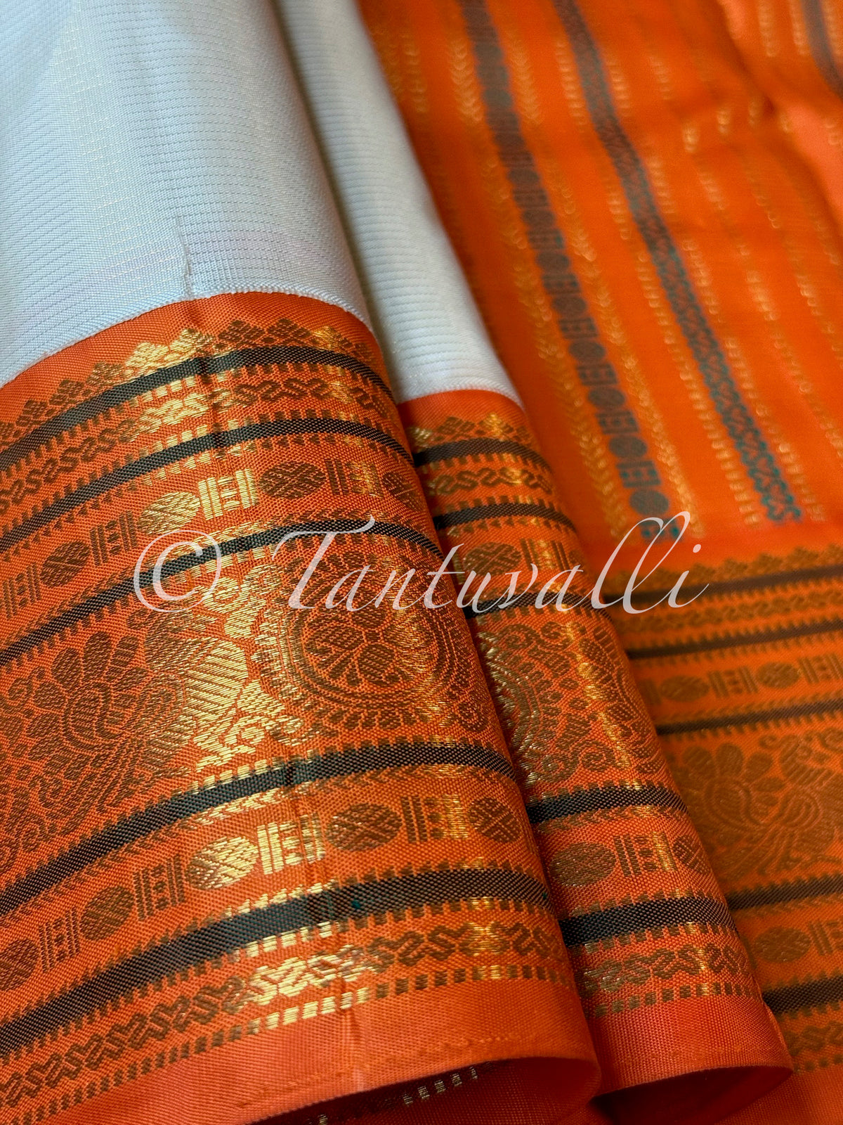 Ivory Vaira Oosi with Orange Varisaipet Korvai