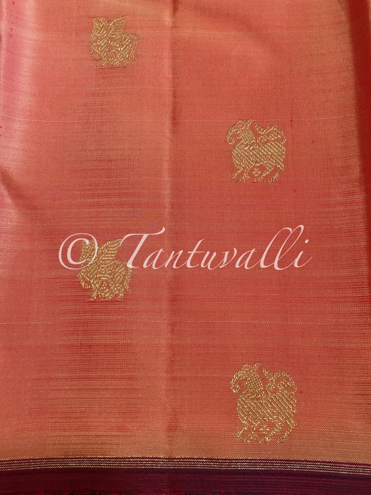 Peach Orange Butta Pure Zari Borderless with Deep Violet Blue Pallu