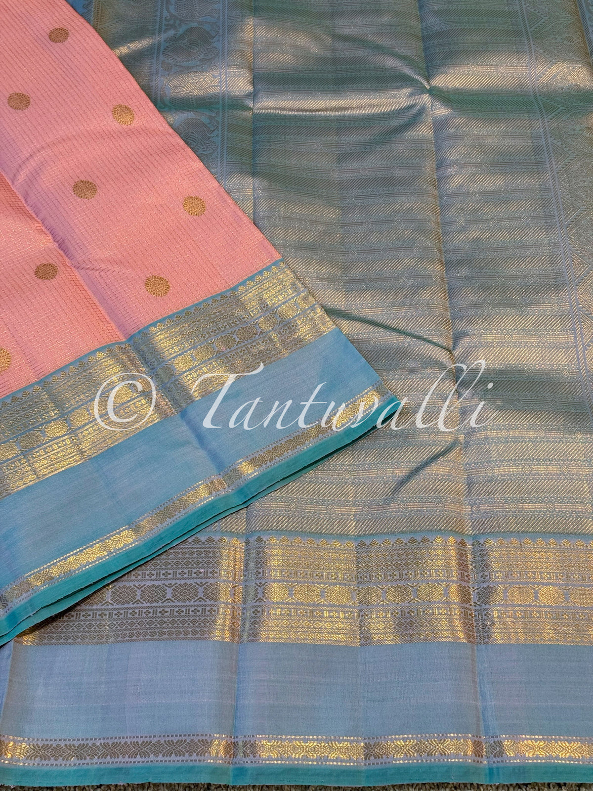 Baby Pink Podi Kattam and Baby Blue Contrast Border