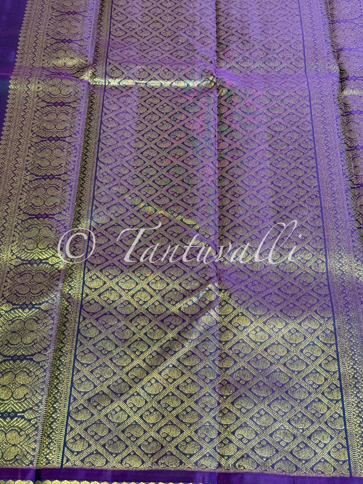 Dual tone Maroon with Vertical Zari Stripes and Dual Tone Violet Korvai Small Border