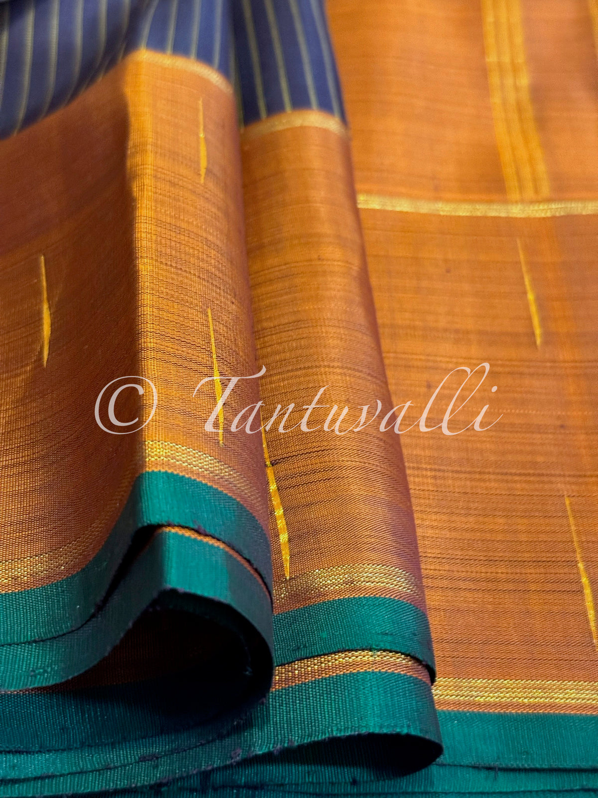 Dark Paaku Zari Stripes With Dark Oil Mustard Contrast Border