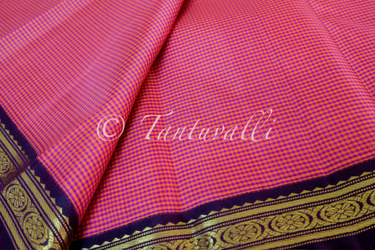 Red Purple Micro Checks Aubergine Korvai