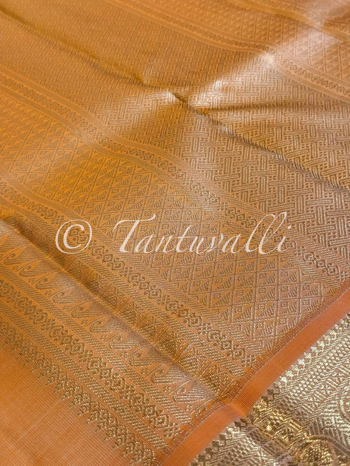 Kumaran Yellow with Light Carrot Orange Pure Zari Contrast Small Border