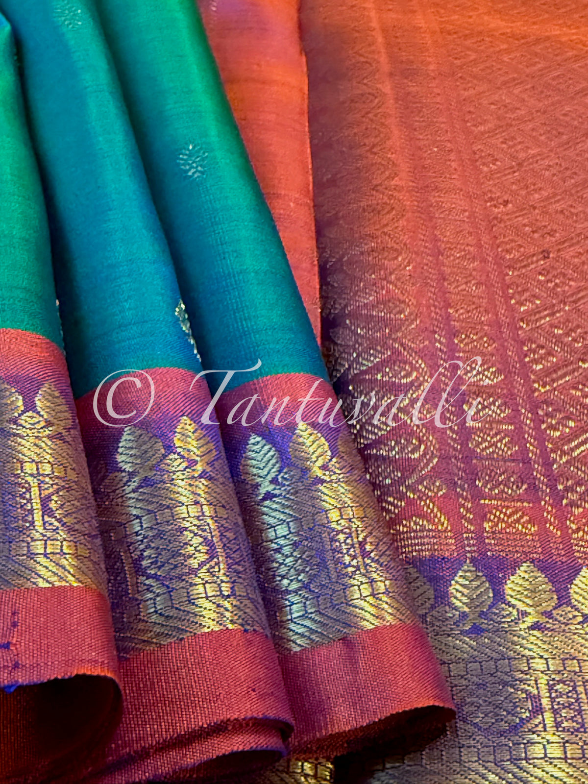 Dual Tone Mayil Kazhuthu with Red Orange Contrast Small Border
