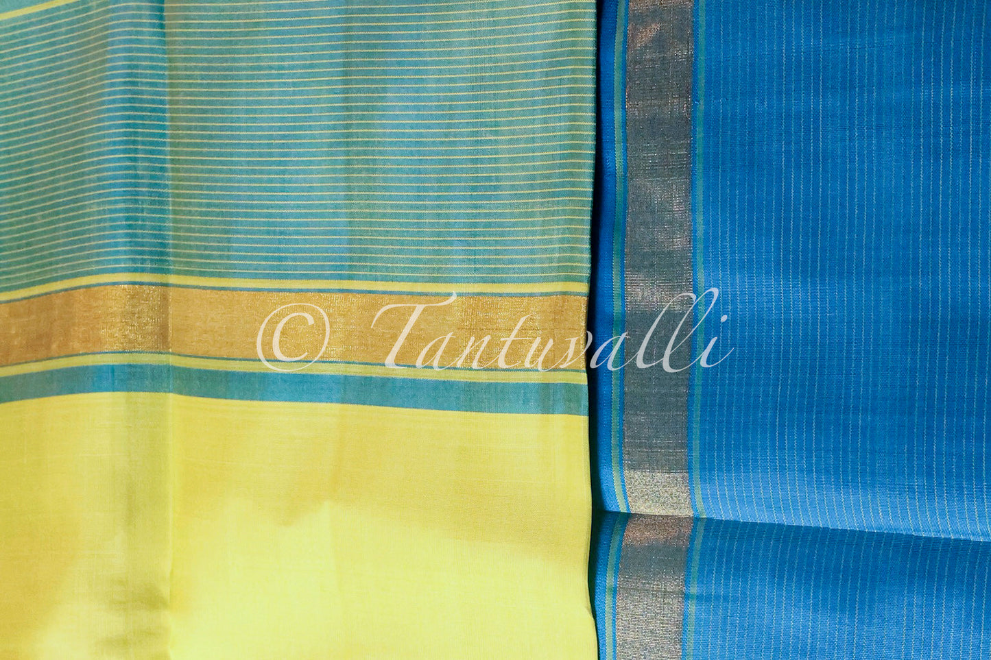 Lemon Yellow with Teal and Blue Ganga Jamuna