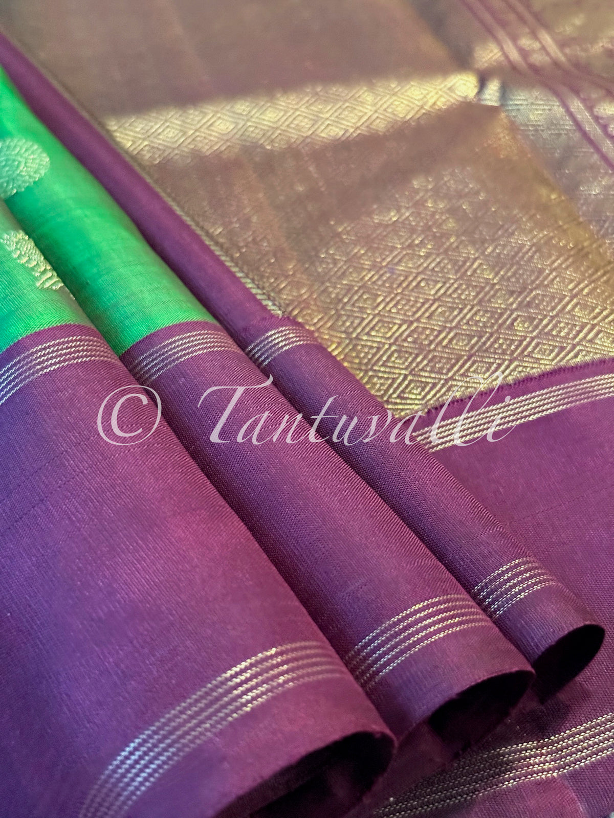 Dark Green Shot Maroon Pure Zari with Wine Bodi Korvai