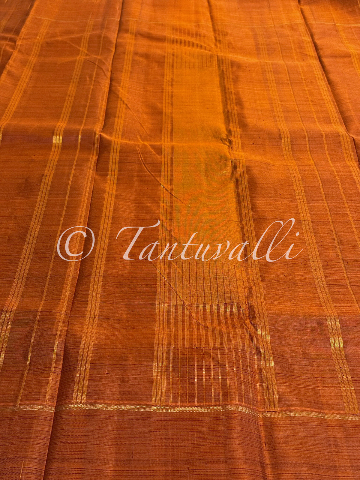 Dark Paaku Zari Stripes With Dark Oil Mustard Contrast Border