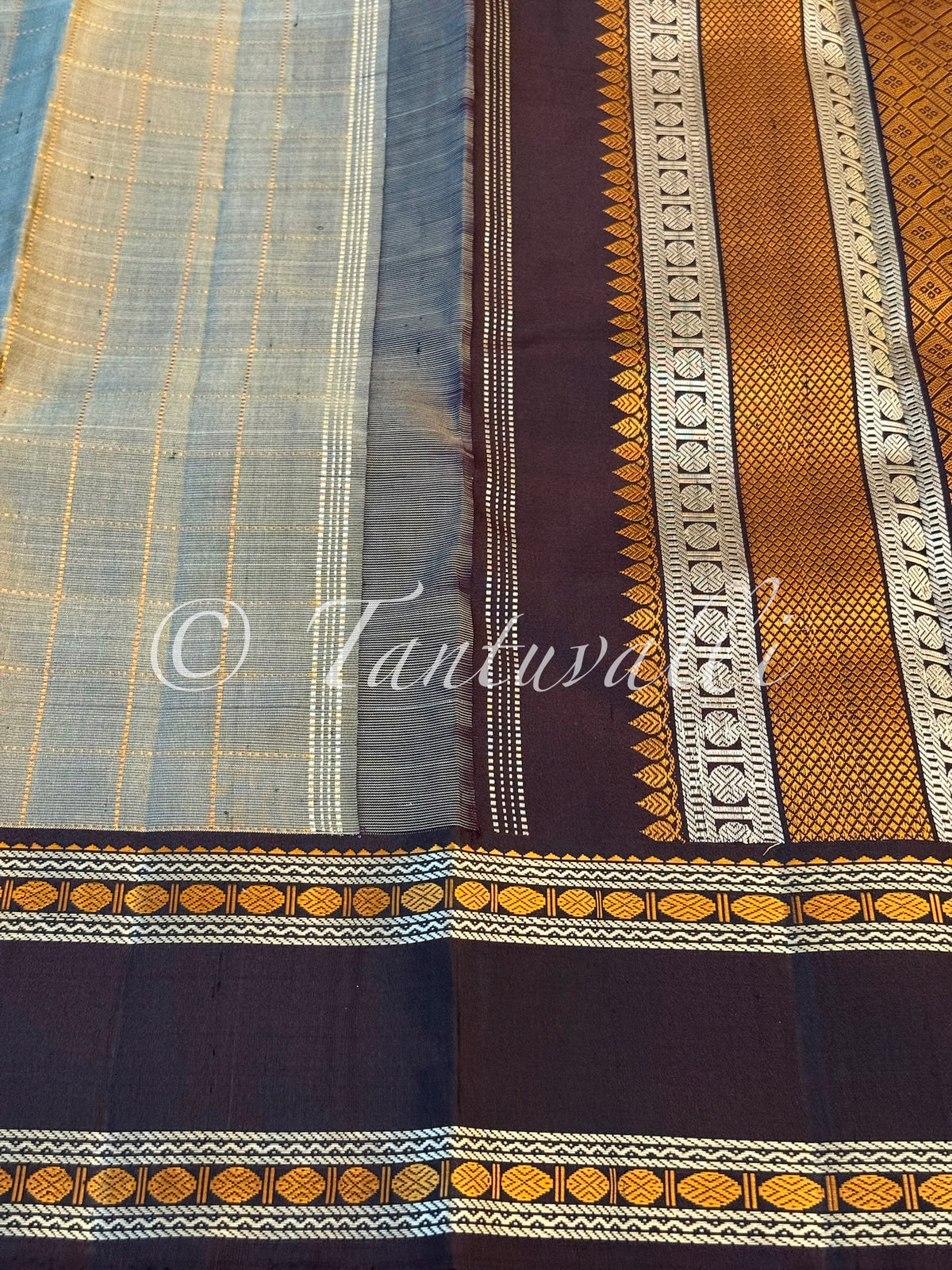 Cement Grey Checks with Dark Kanchana Korvai No Zari Kalakshethra