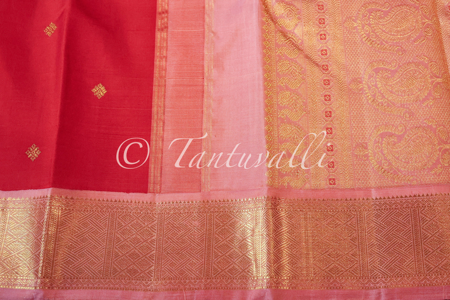 Kumkum Red with Lotus Pink Small Korvai