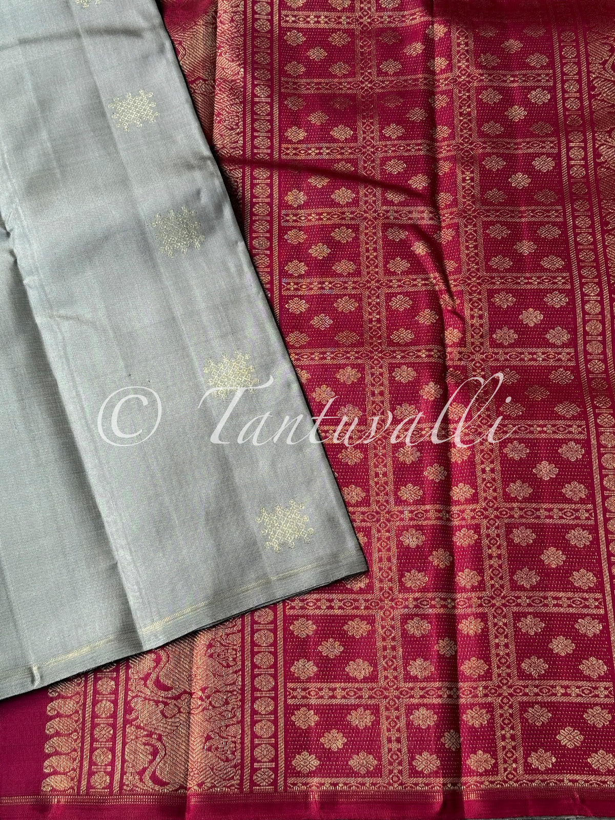 Grey and Red Borderless Pure Zari