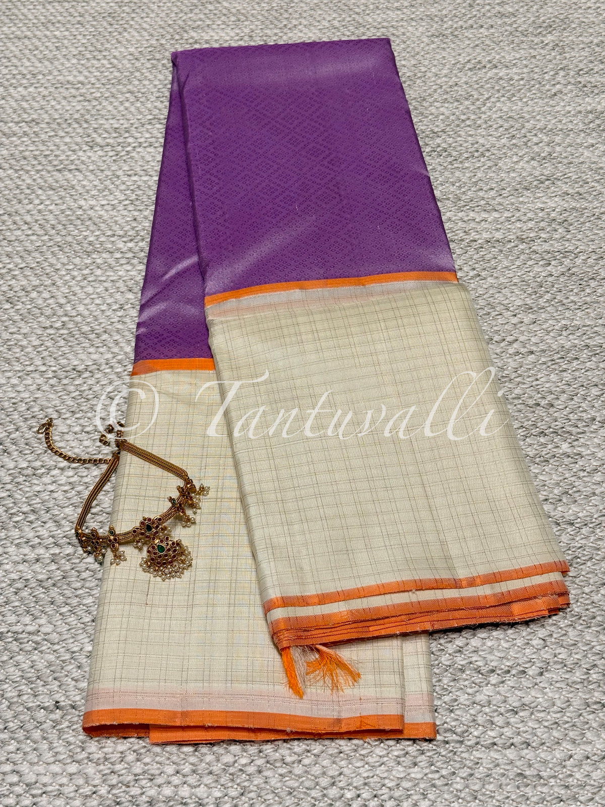 Lavender Fusion Bandhani Meenakari with Ivory Long Border Pure Zari