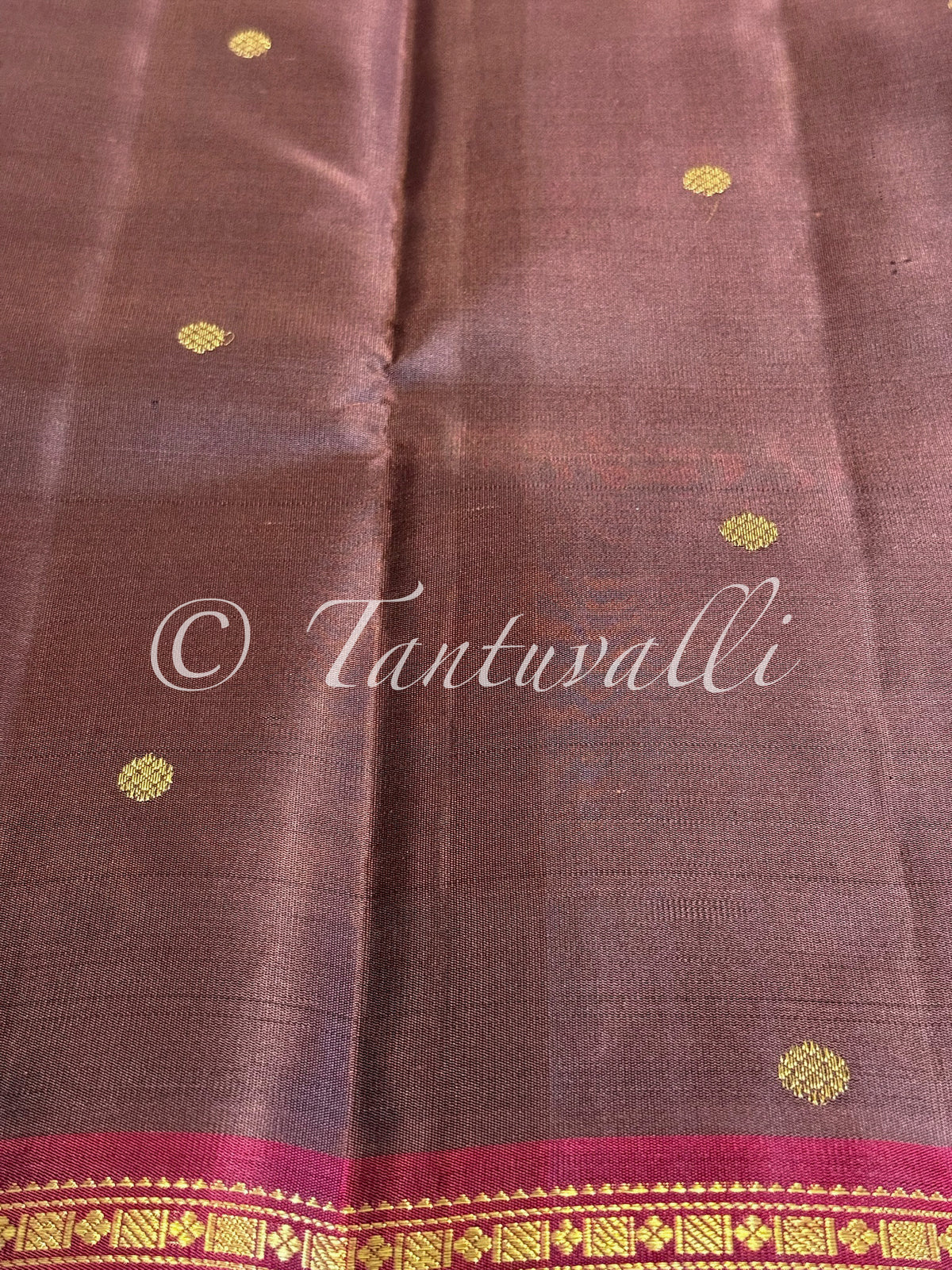 Chocolate Brown Pure Zari with Arakku Meenakari Contrast Small Border and Arakku Pallu
