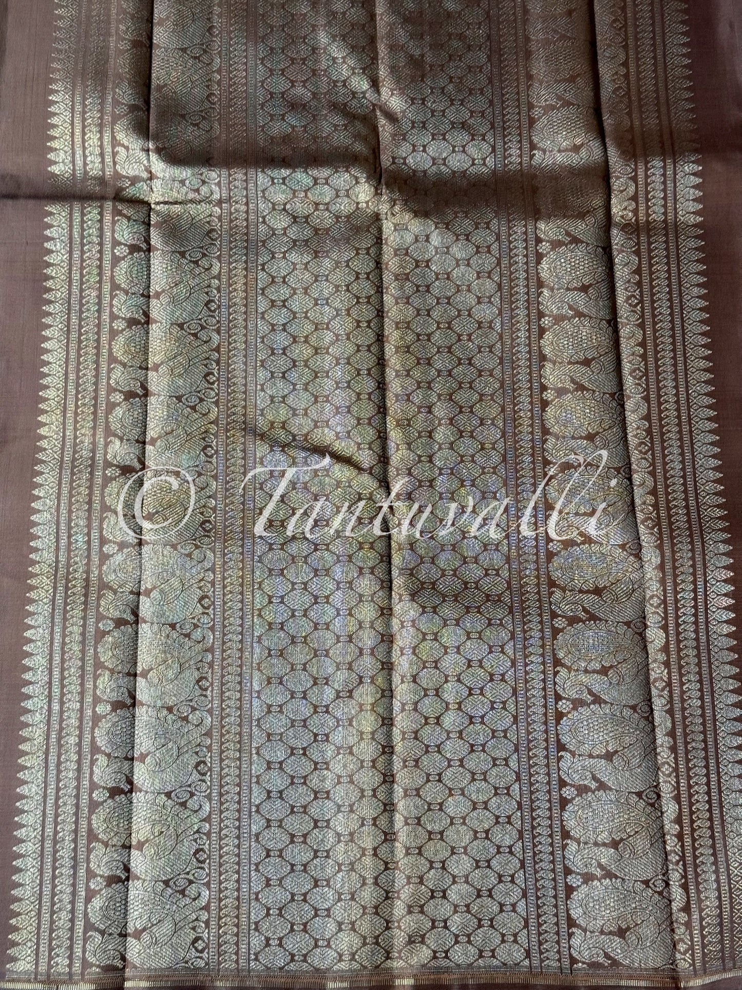 Glacier Blue and Cocoa Brown Borderless Pure Zari