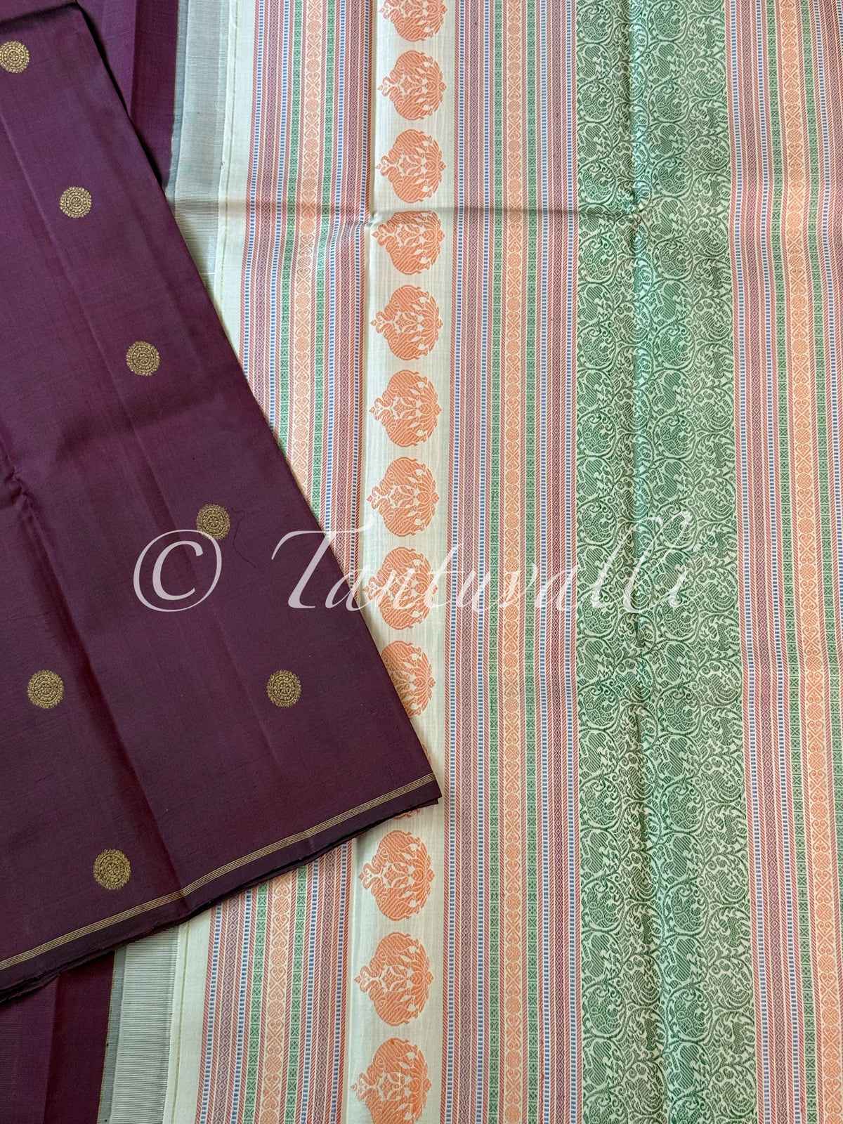 Dark Wine Borderless with Meenakari Pallu Pure Zari