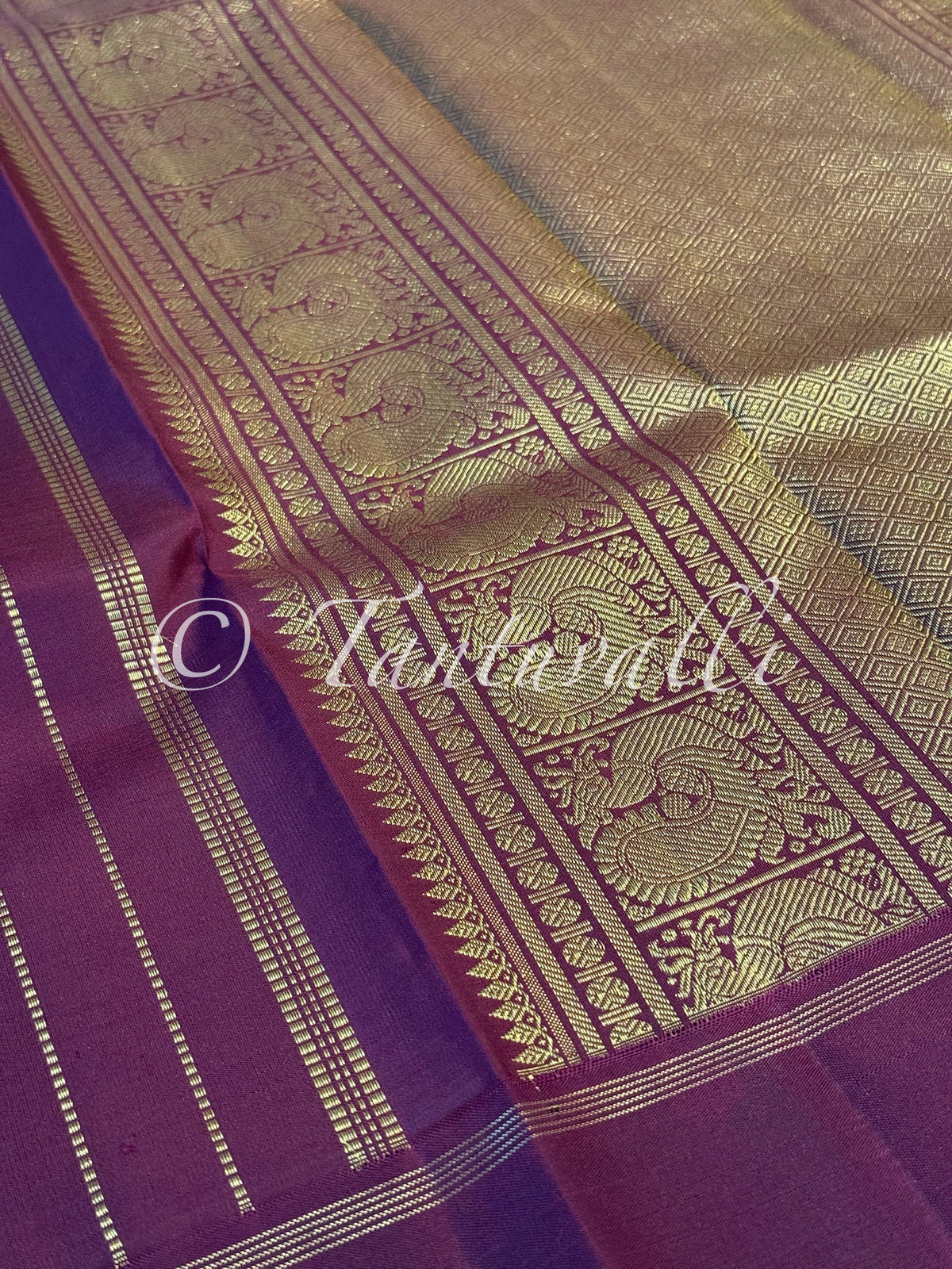 Dark Green Shot Maroon Pure Zari with Wine Bodi Korvai