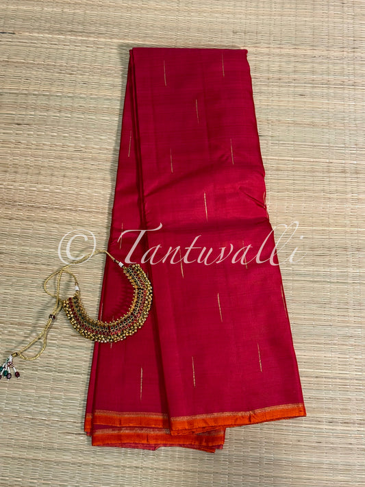 Red Malli Moggu Pure Zari Borderless with Pink Corner Butta Pallu