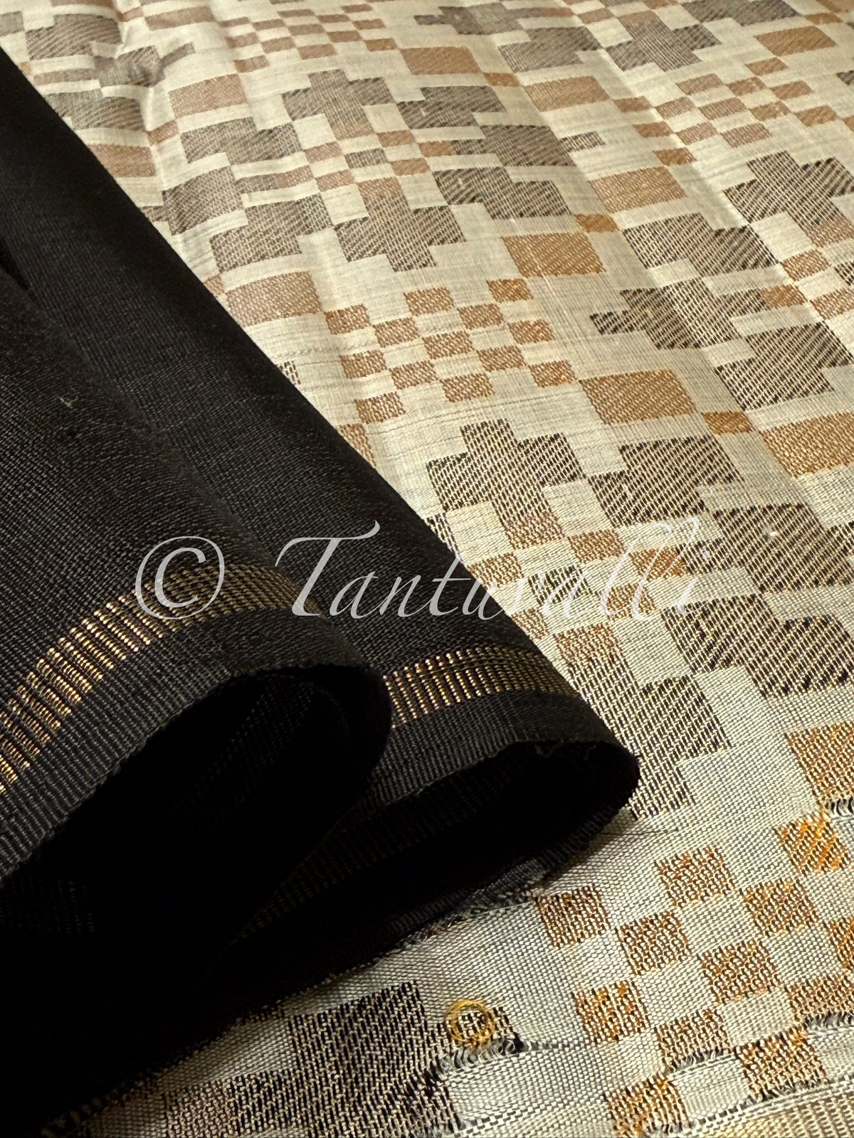 Black Borderless Fusion Ikat Pallu Pure Zari