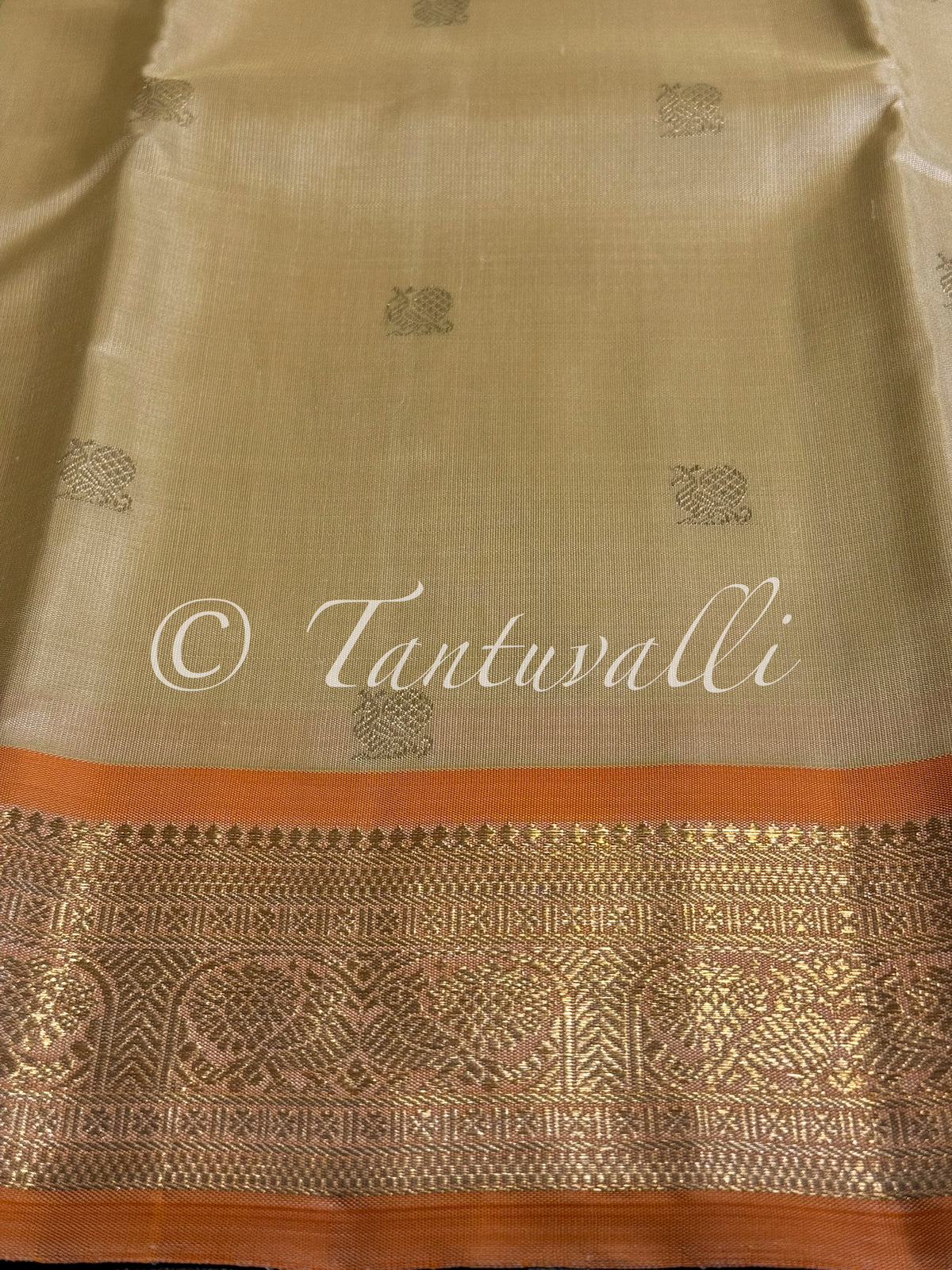 Kumaran Yellow with Light Carrot Orange Pure Zari Contrast Small Border
