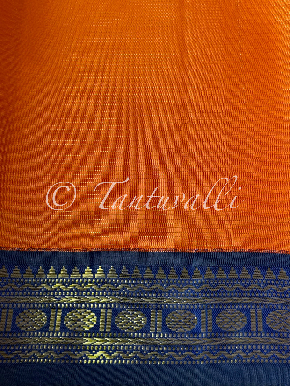 Fanta Orange Vaira Oosi with Navy Blue Korvai