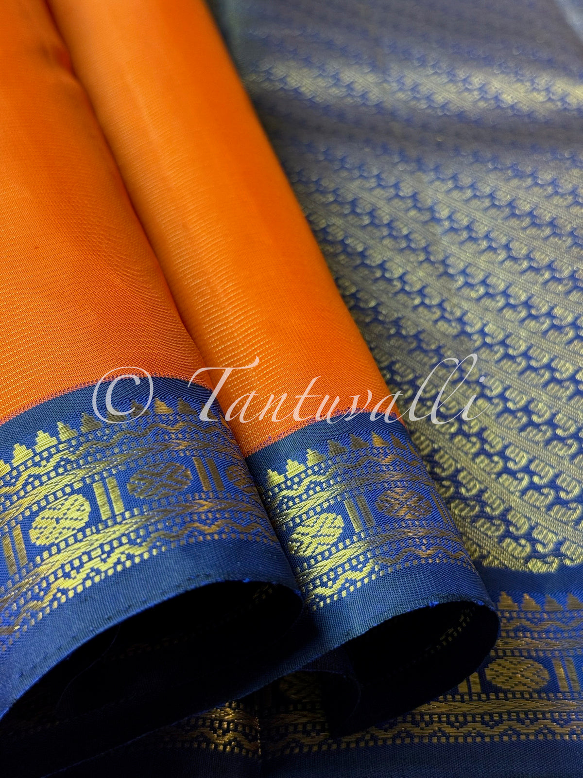 Fanta Orange Vaira Oosi with Navy Blue Korvai