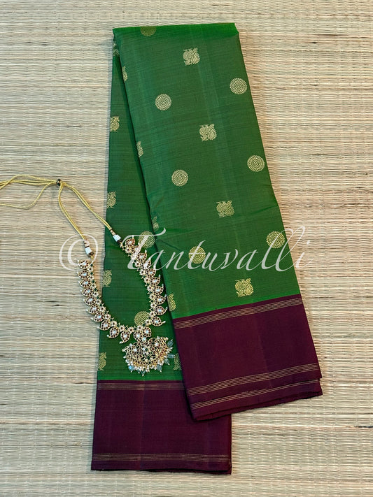 Dark Green Shot Maroon Pure Zari with Wine Bodi Korvai
