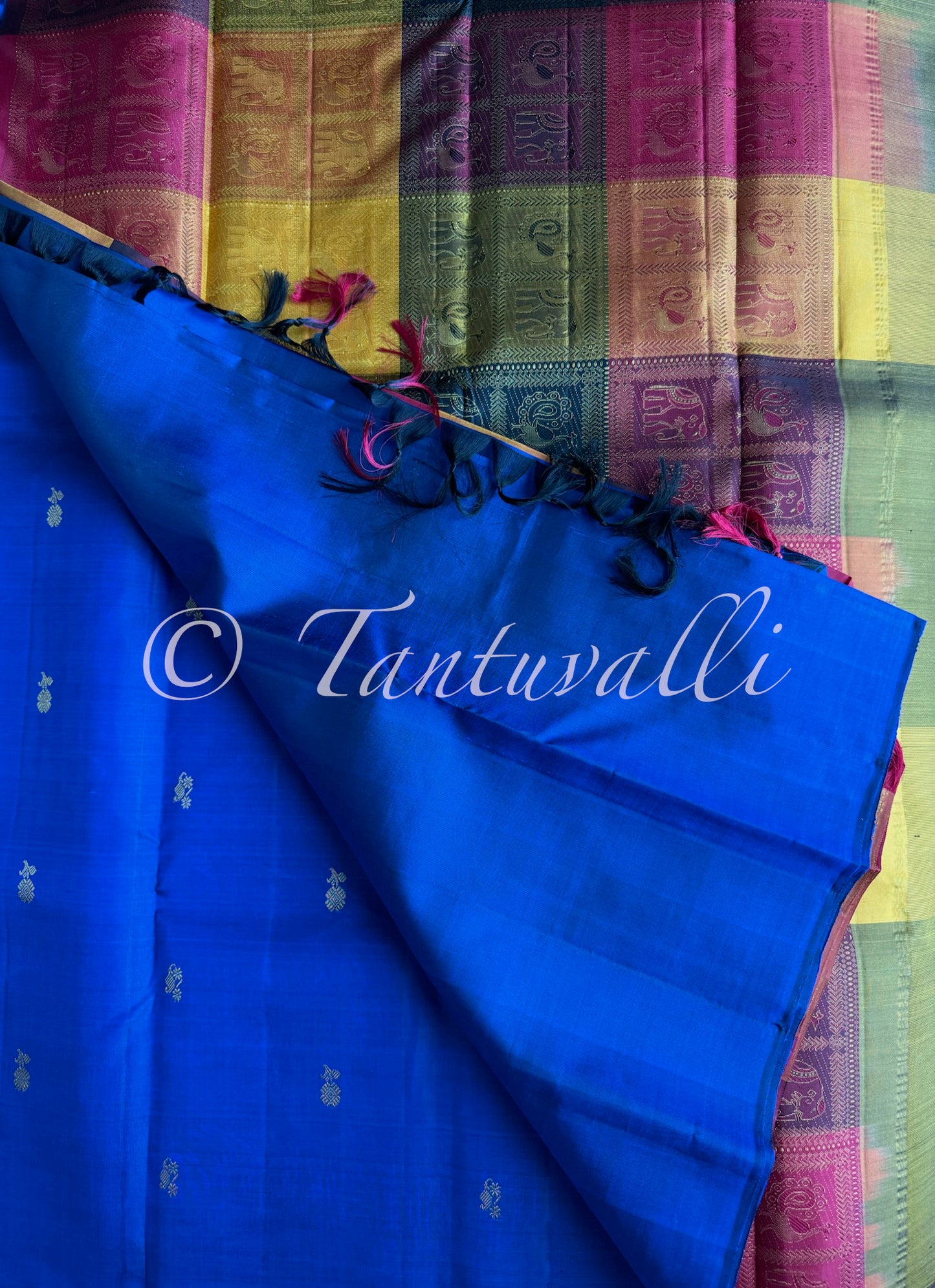 MS blue with Multi color Bomkai checks - Borderless