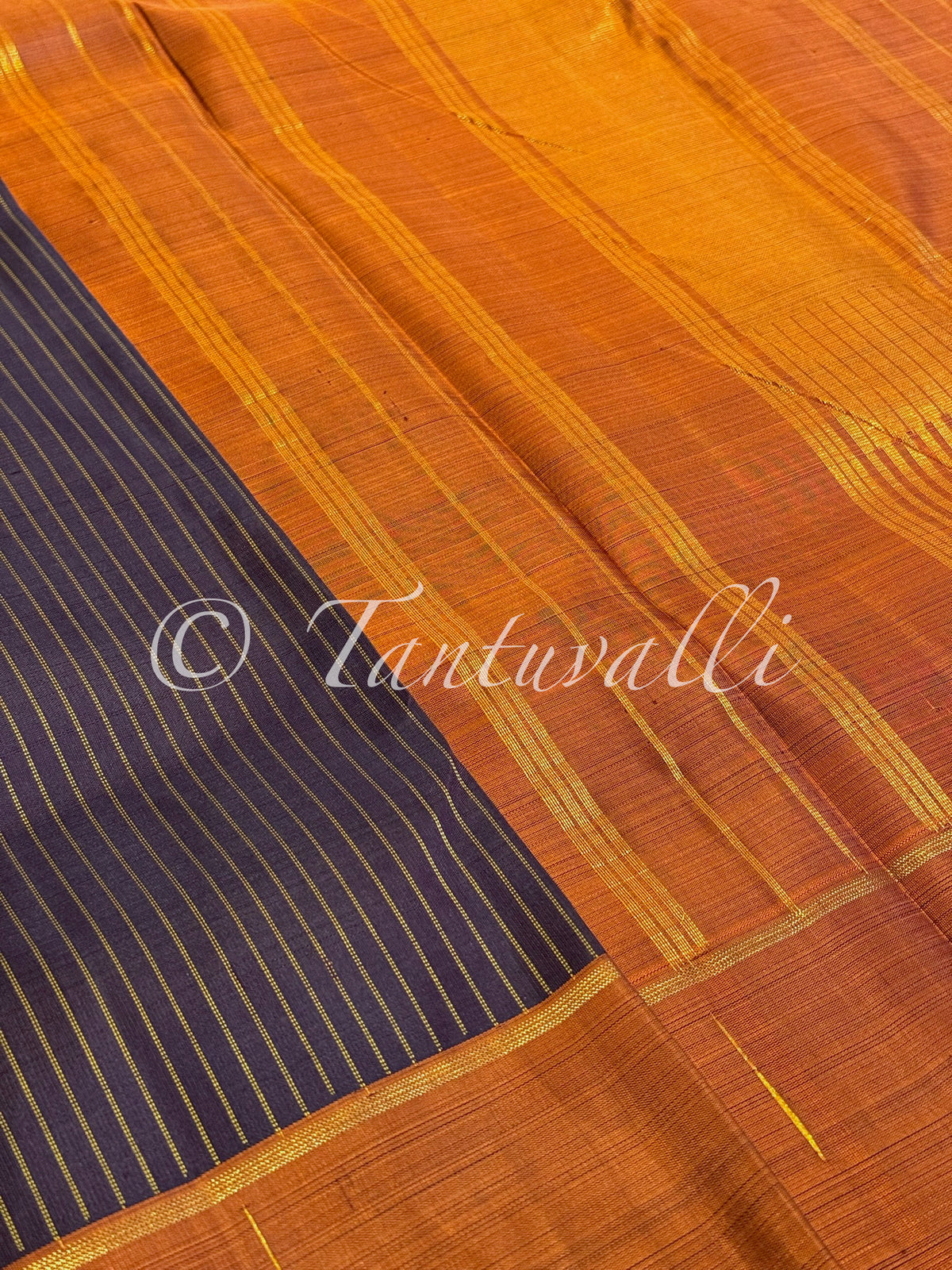 Dark Paaku Zari Stripes With Dark Oil Mustard Contrast Border