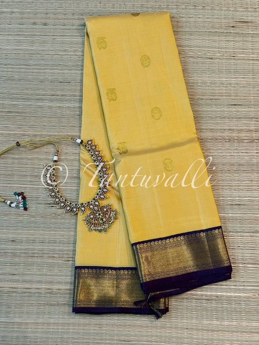 Butter Yellow and Navy Blue Small Border Korvai