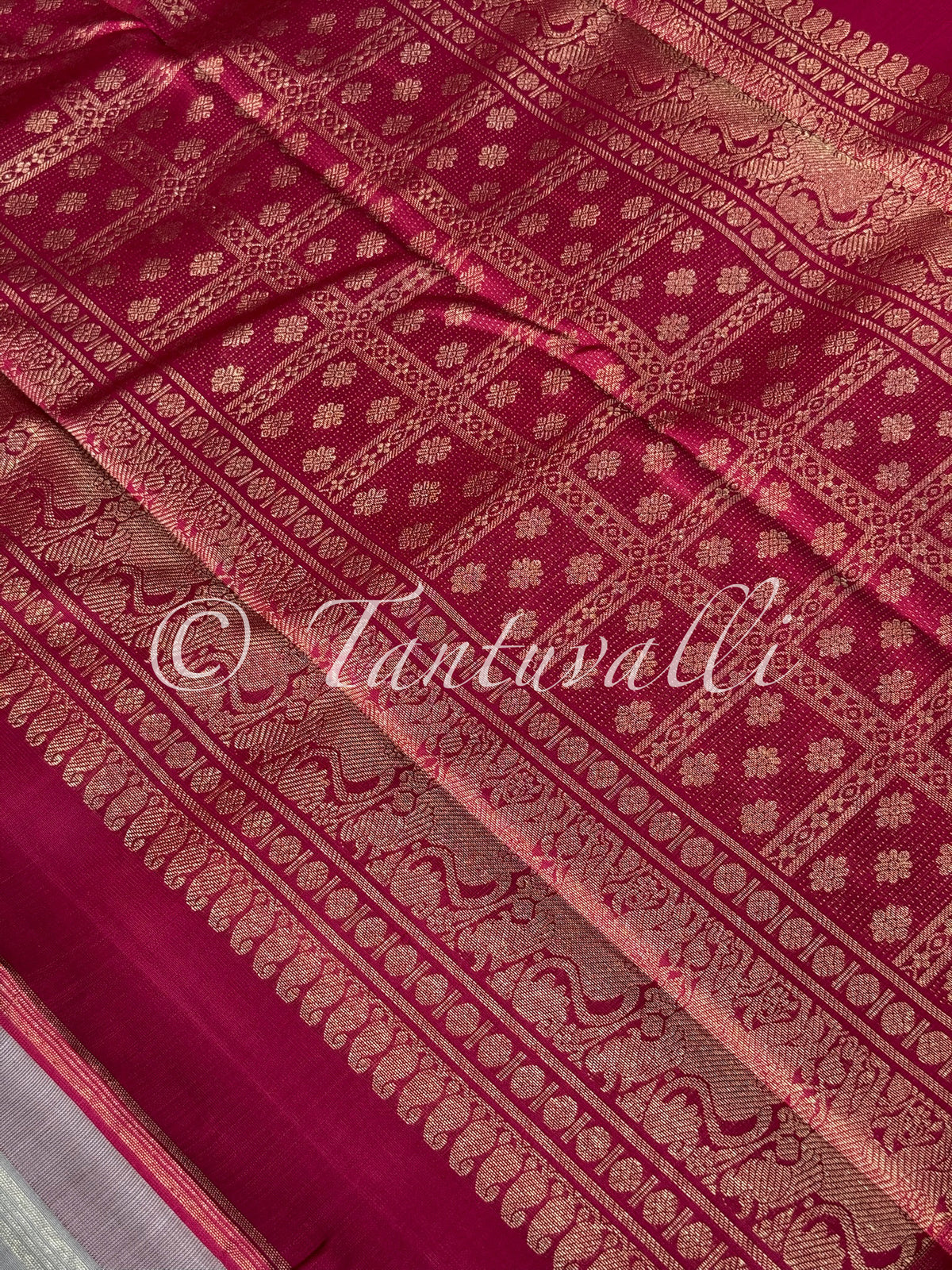 Grey and Red Borderless Pure Zari