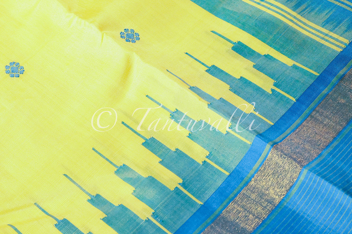 Lemon Yellow with Teal and Blue Ganga Jamuna
