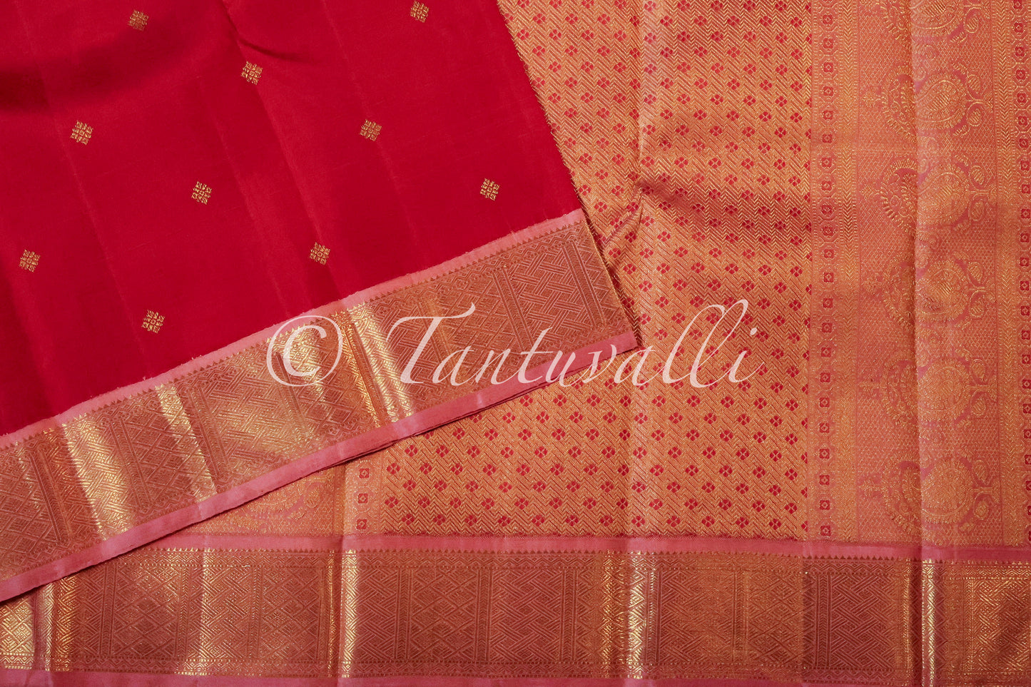 Kumkum Red with Lotus Pink Small Korvai