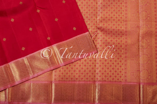 Kumkum Red with Lotus Pink Small Korvai