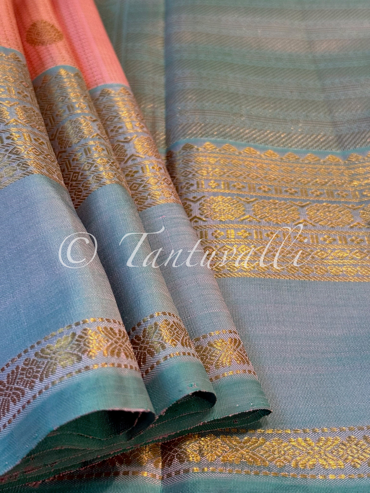 Baby Pink Podi Kattam and Baby Blue Contrast Border