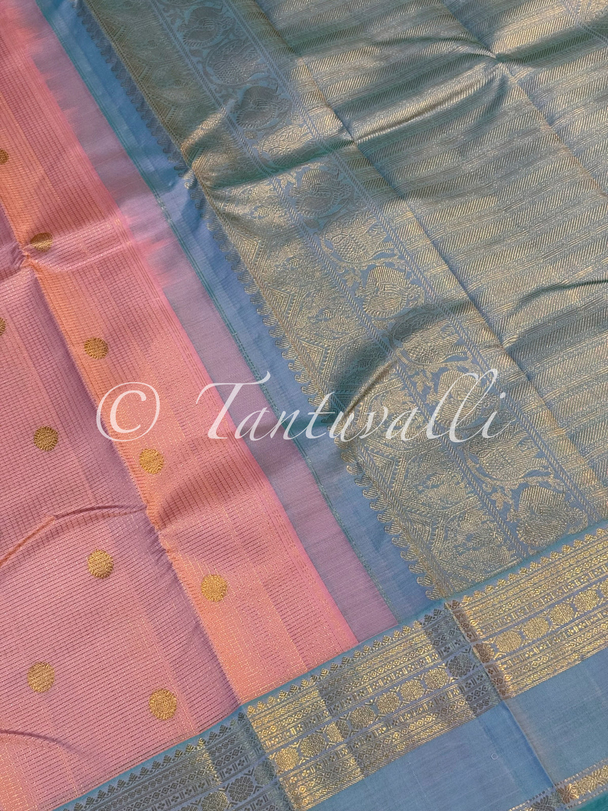 Baby Pink Podi Kattam and Baby Blue Contrast Border