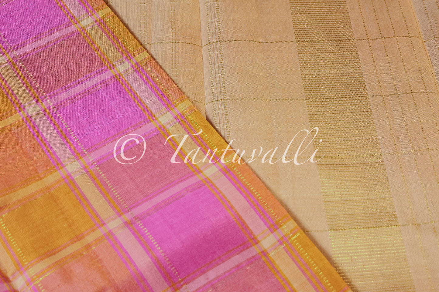 Casatta Pink and Orange Checks with Ivory korvai