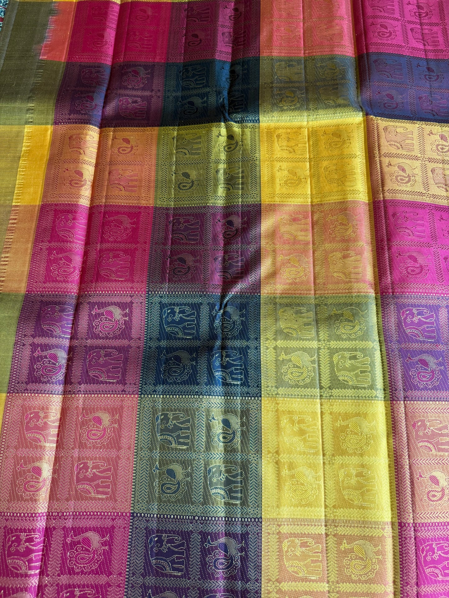 MS blue with Multi color Bomkai checks - Borderless