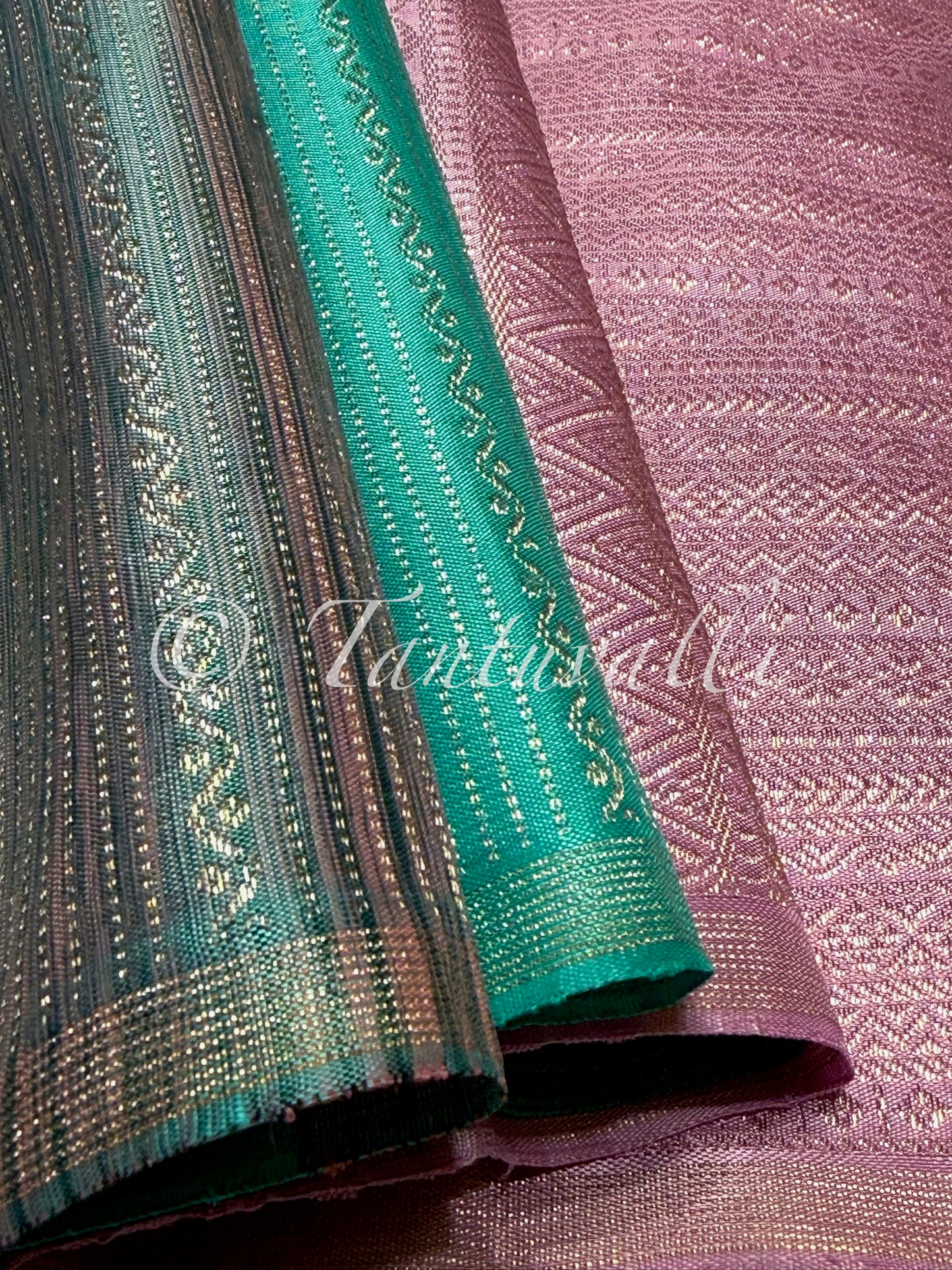Sea Green and Grey Borderless with Baby Pink Pallu