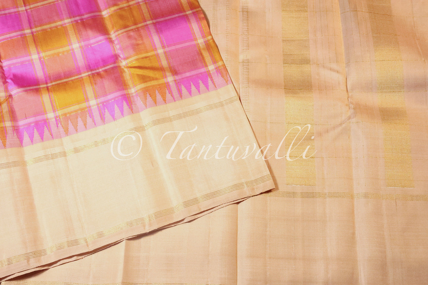Casatta Pink and Orange Checks with Ivory korvai
