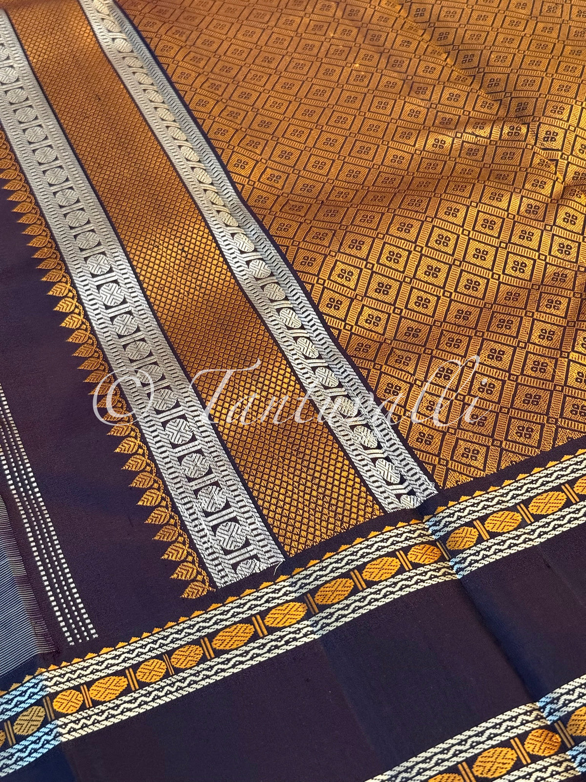 Cement Grey Checks with Dark Kanchana Korvai No Zari Kalakshethra