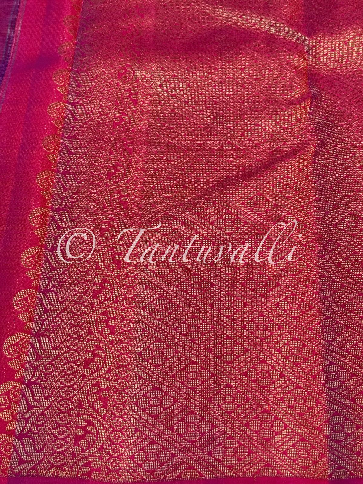 Dark Blue Borderless with Abstract Meenakari Floral Motifs and Pink Pallu