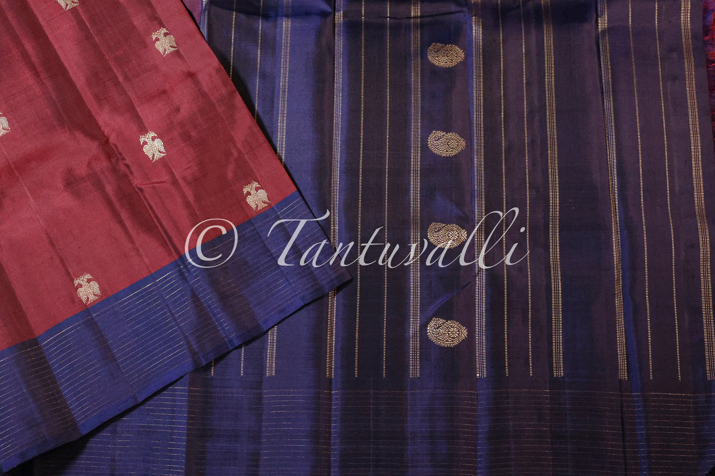 Maroon with Dark Blue Bodi Korvai