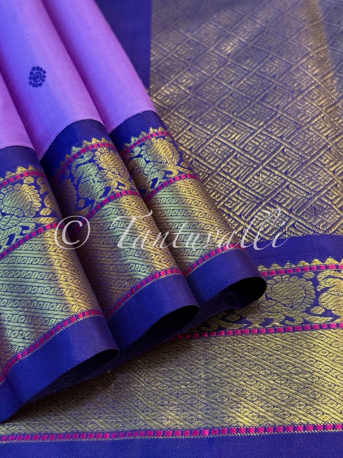 Dark December Poo with Navy Blue Small Border Korvai